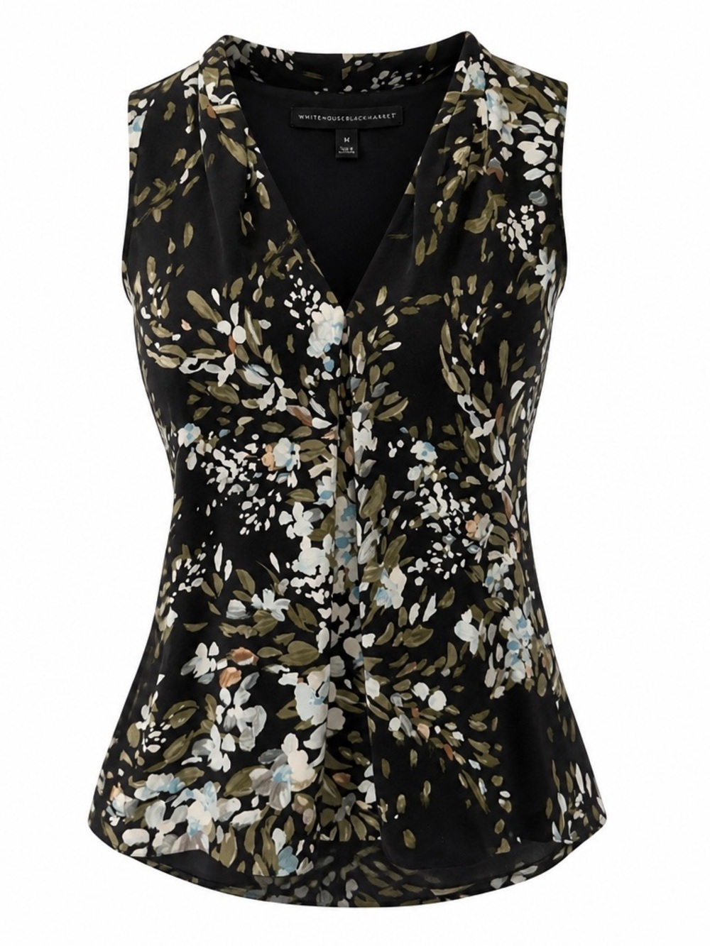White House Black Market Black Floral V-Neck Sleeveless Camisole